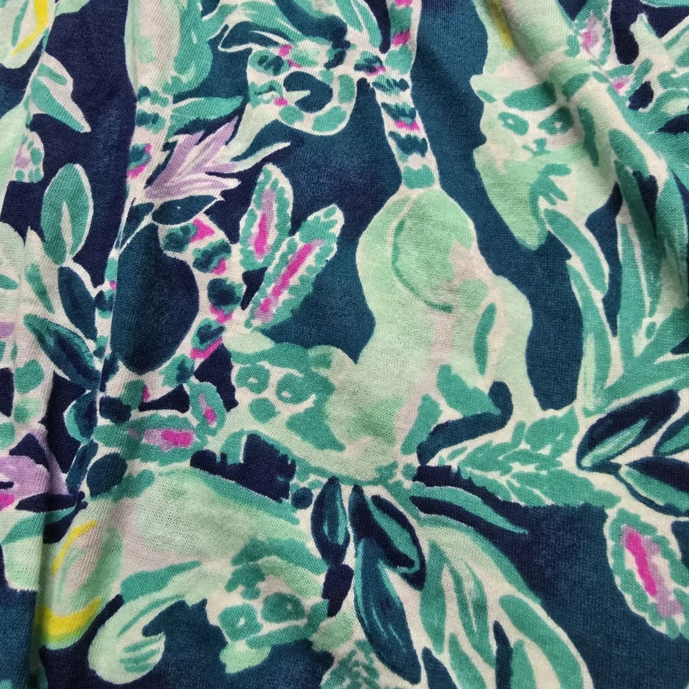 Lilly Pulitzer Floral Lemur Tropical Print Teal One Piece Romper Size XL 12/14